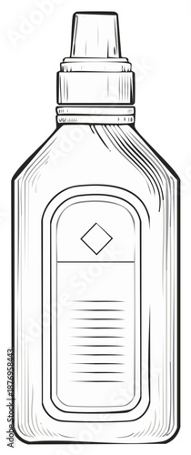 Engraved Style Illustration of a Generic Bottle with Dispenser Cap and Blank Label
