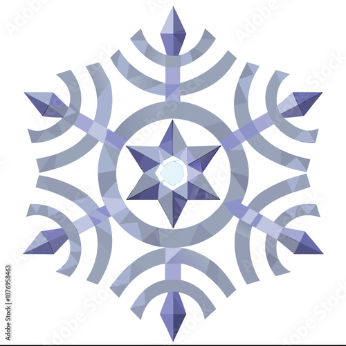 Geometric Snowflake Design with Blue and Grey Polygons on White Background vector illustration