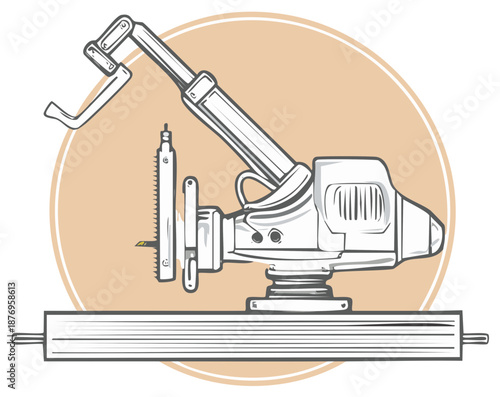 Industrial robotic arm on a linear rail for manufacturing automation vector illustration