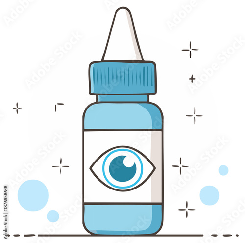 Illustration of Eye Drops Bottle Eye Care Product in Blue Tones for Vision Health