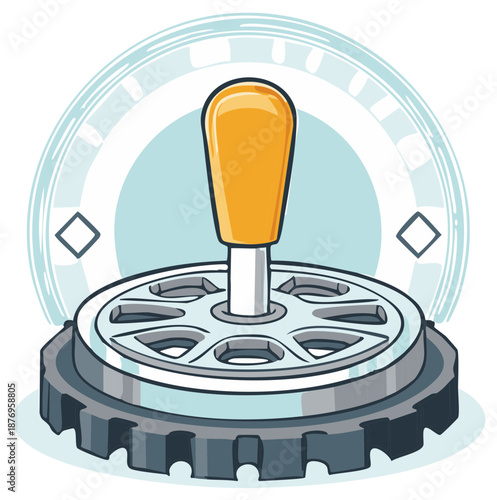 Game Mechanism Illustration with Gear, Lever, and Faded Background Design, Depicting Control and Industrial Themes