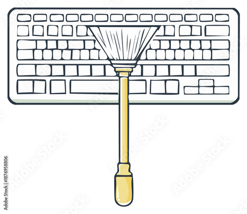 Keyboard Cleaning with Dust Brush Computer Maintenance Digital Hygiene