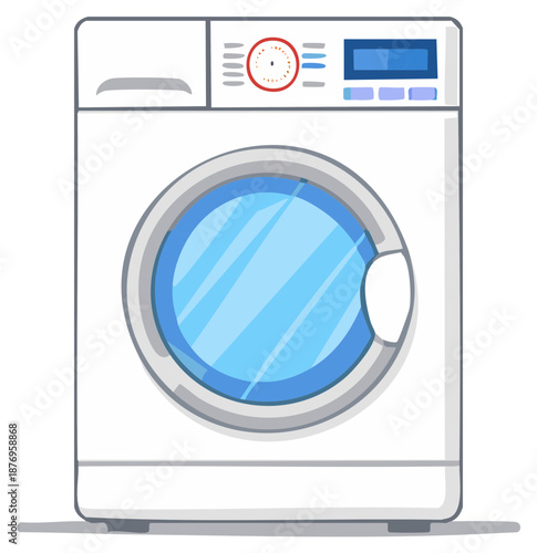 Modern front loading washing machine cartoon illustration for household cleaning