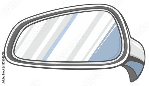 Automobile side view mirror vector illustration with a shiny glass reflection