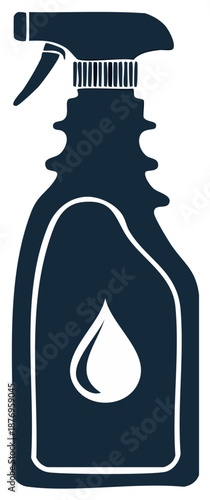 Dark blue spray bottle with a stylized water drop icon for cleaning or hygiene purposes