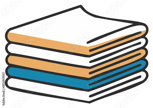Neatly folded stack of clean laundry towels or linens simple line art icon.