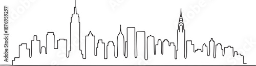 Metropolis architecture panoramic landscape. New York skyscrapers hand drawn silhouette. one line Art icon drawing vector