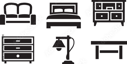 Modern Interior Home Furniture and Household Decoration Icon Set