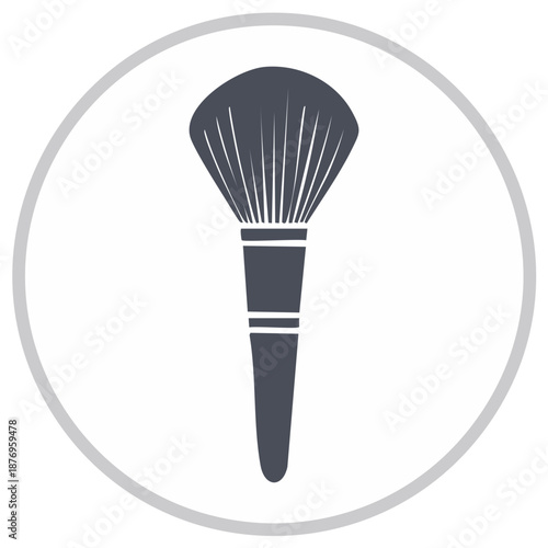 Cosmetic brush in a round frame, vector icon for beauty, makeup, and spa design
