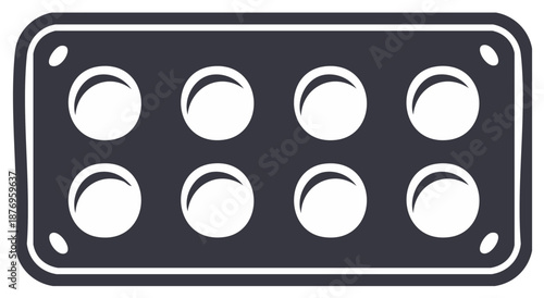 Pharmaceutical Packaging with Eight Pills Medicine in Dark Gray Frame with Rounded Corners