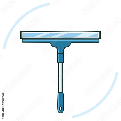 Squeegee with window surface spray simulation for cleaning glass surfaces in light blue color cartoon style illustration
