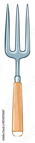 Garden Hand Fork with Wooden Handle: Gardening Tool Illustration for Planting and Cultivating Soil