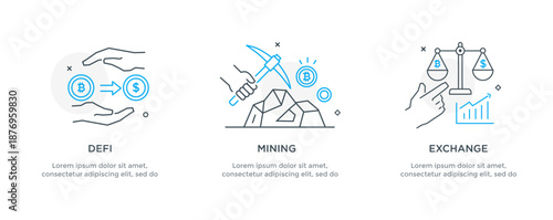 Set of illustrations concept with cryptocurrency. technology, coin, financial, business