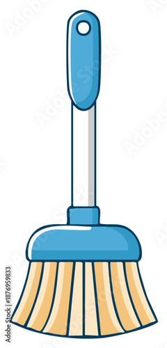 Cartoon style broom with light blue handle and tan bristles for cleaning