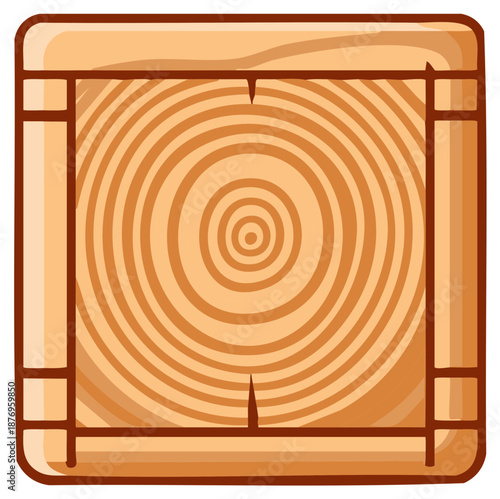 Abstract square wood grain pattern with circular growth rings and a dark border