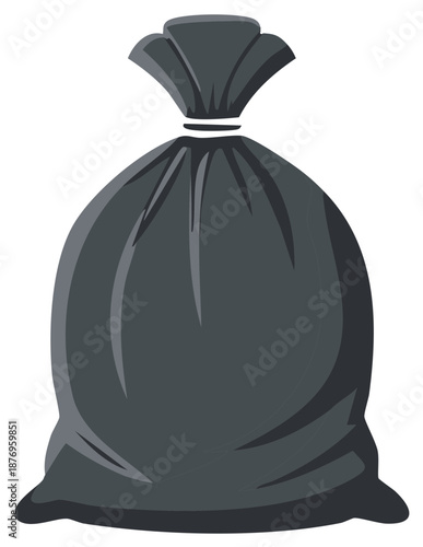Illustration of Closed Black Trash Bag, Garbage Disposal Concept with No Waste