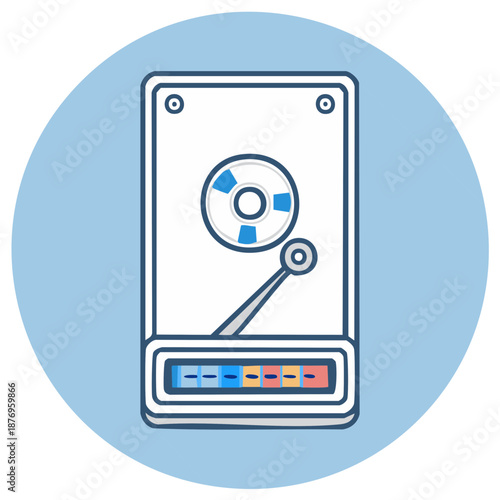 Hard disk drive icon showing data transfer and digital information storage