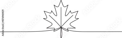 Maple leaf One line drawing isolated on white background, Autumn Maple Leaf, one line Art icon drawing vector