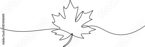 Maple leaf One line drawing isolated on white background, Autumn Maple Leaf, one line Art icon drawing vector