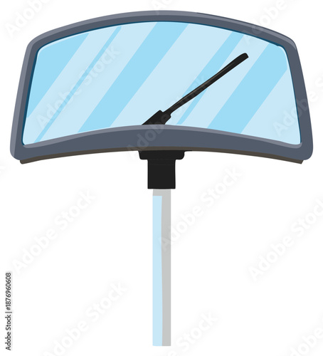 Vector illustration of a commercial truck side mirror with a windshield wiper blade for clear vision