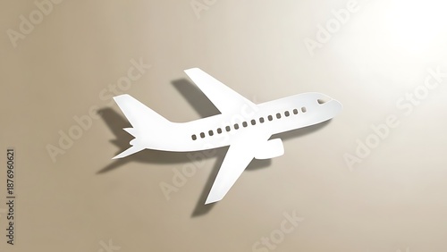 Paper cutout of an airplane on a beige background with soft lighting