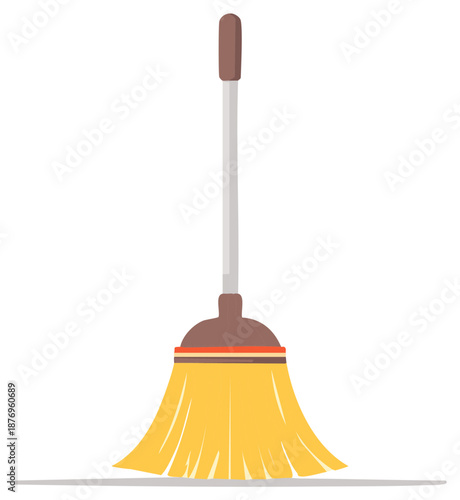 Yellow Bristled Broom with Long Handle Cleaning Tool for Home or Business Use