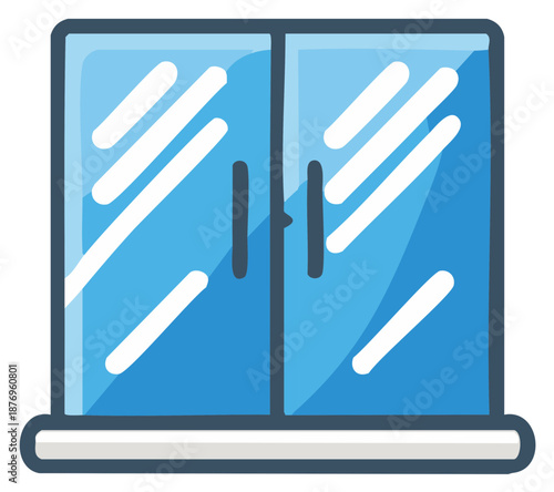 Simple cartoon icon of a double window with glass reflections