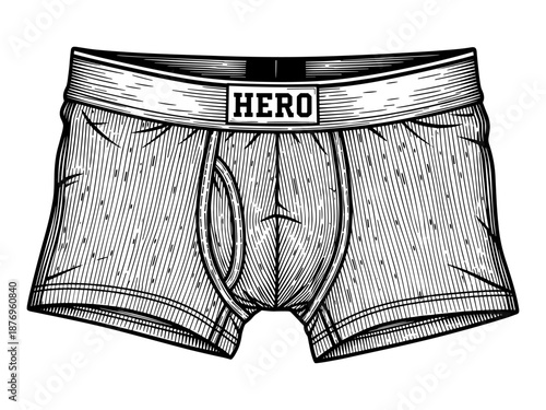 Boxer Briefs in Woodcut Style in Black and White