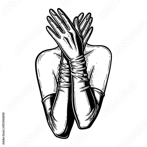 Crossed Hands in Long Gloves Against White Background