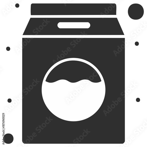 Beverage carton icon with liquid in circular window, flat design vector graphic