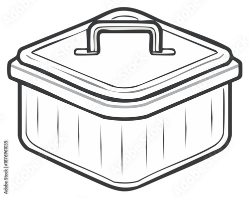 Illustration of a metal container with a lid and handle. Vector sketch of storage box.