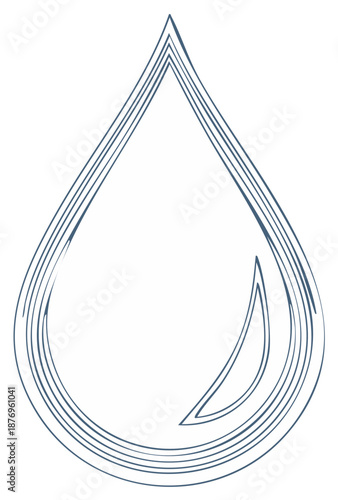Elegant water droplet icon with a sketchy hand drawn line art style. Vector illustration of a single liquid drop.