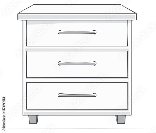 Modern white three drawer chest of drawers furniture isolated vector illustration