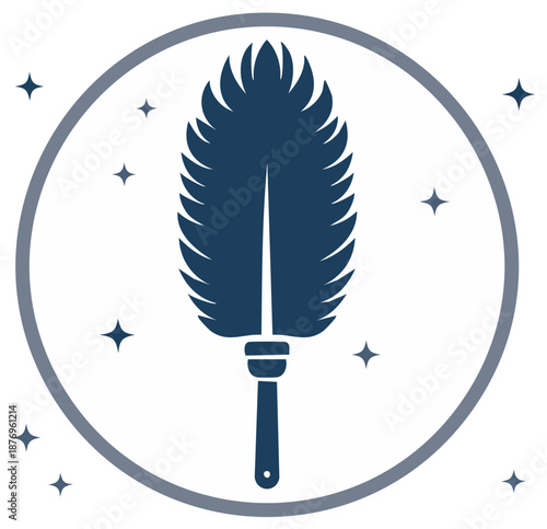 Dusting feather duster in circular frame cleaning icon symbol