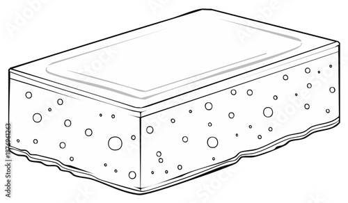 Isometric Sponge - Cleaning Utensil - Hand Drawn Sketch Illustration