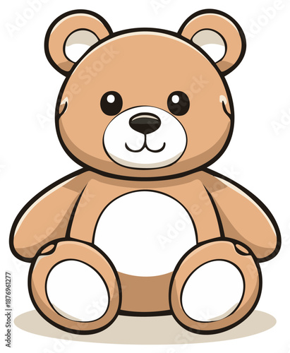Adorable brown teddy bear toy sitting happily in a cute cartoon vector style for kids