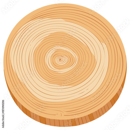 Circular tree trunk cross section illustration displaying natural wood grain and annual growth rings showing age and growth
