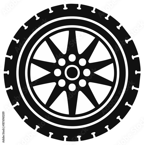 Black and white tire with wheel details