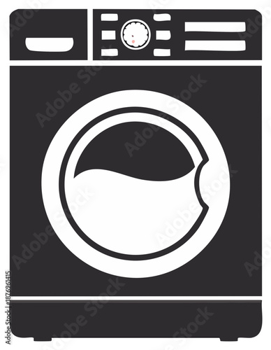 Black and White Washing Machine Illustration Laundry Appliance Laundry Symbol Home Cleaning Equipment Graphic Icon