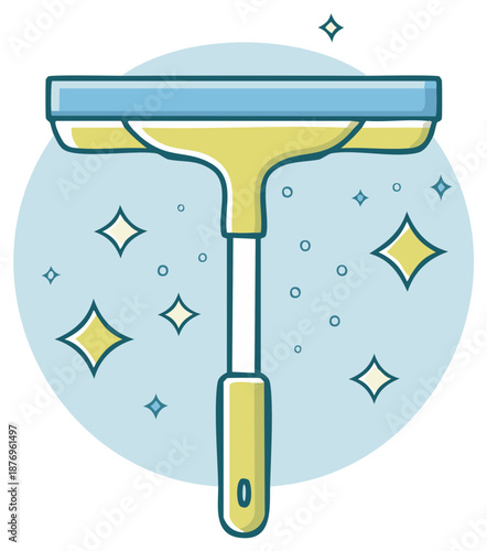 Squeegee cleaning tool with sparkling effect for spotless windows and hygiene illustration vector