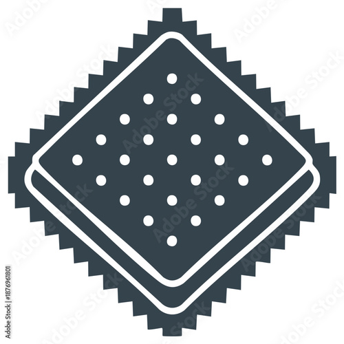 Flat design dark square cookie or cracker with dotted pattern and serrated edges