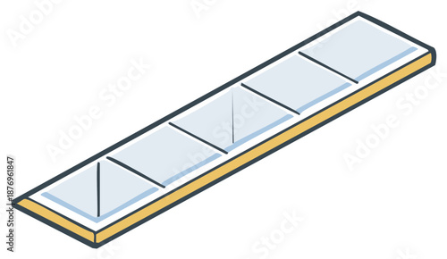 Isometric Illustration of  Five Glass Skylight Rectangular Frame Architectural Elements