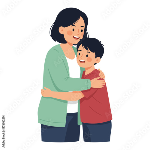 Mother and son sharing warm affectionate embrace