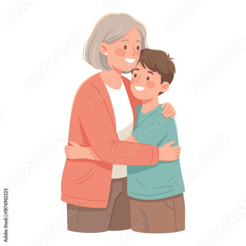 Grandmother and grandson hugging with love and warmth