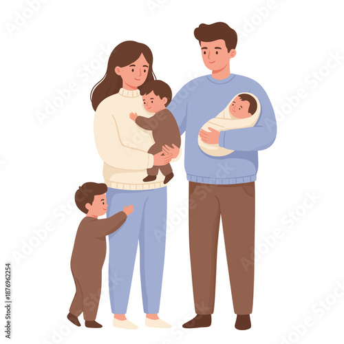Parents with newborn baby and two young children