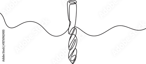 one line art Drill Bit tool vector illustration. line art, one continuous line, simple, hand drawn and sketch style. one line Art icon drawing vector