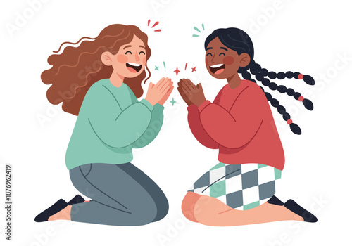 Diverse girls celebrating with a joyful high-five
