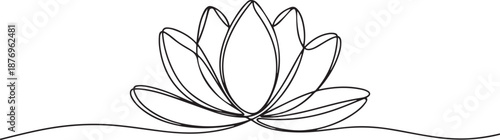 Continuous line, lotus blossom vector illustration with transparent background. one line Art icon drawing vector