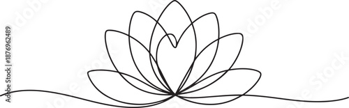 Continuous line, lotus blossom vector illustration with transparent background. one line Art icon drawing vector