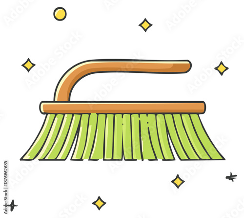 Cartoon illustration of a scrub brush with sparkle elements for cleaning chores